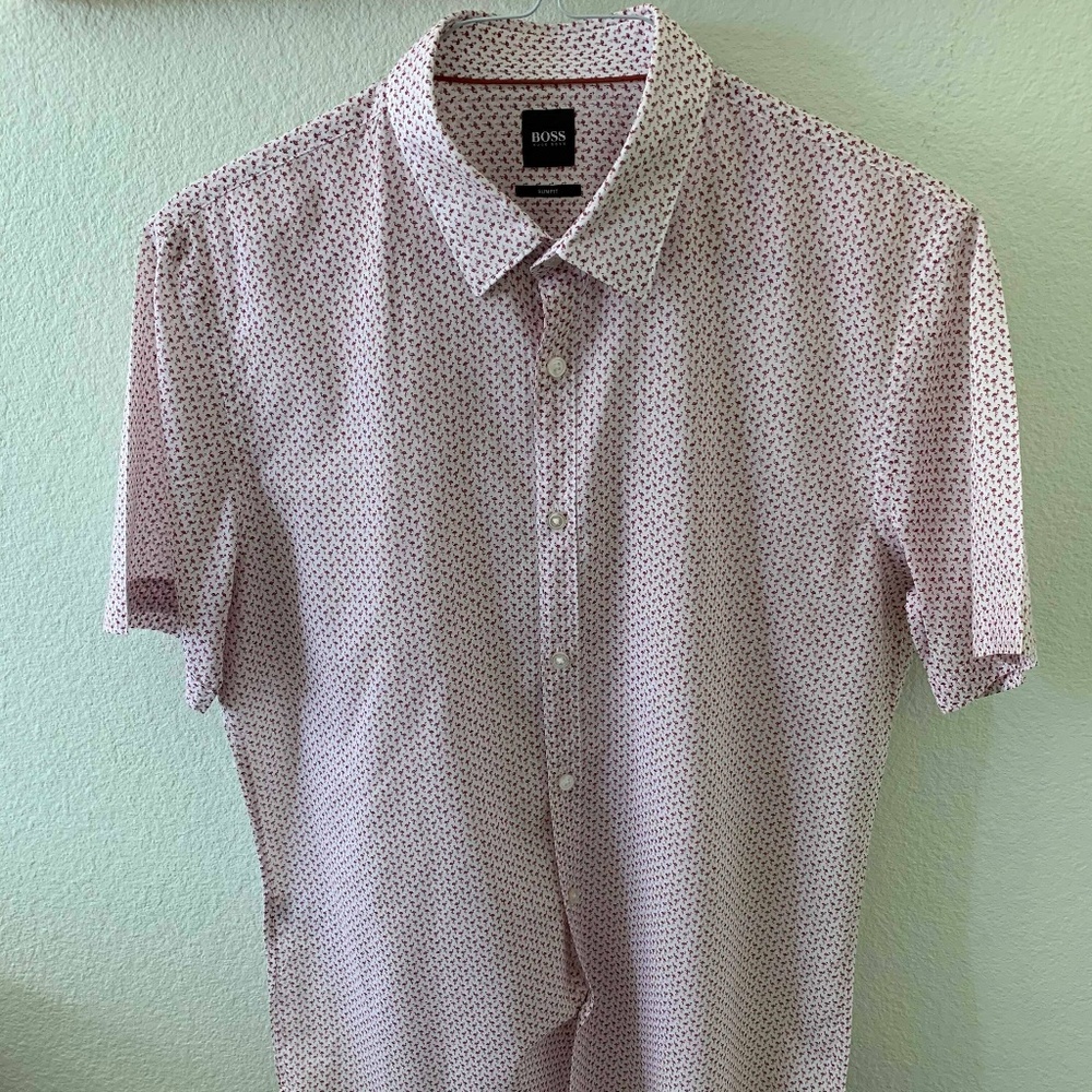 HUGO BOSS  Red Flamingo Short Sleeve Button Shirt